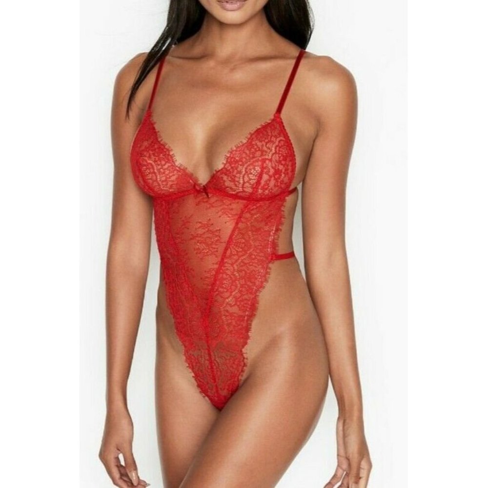 Victoria's Secret Womens XLarge Unlined Corded Lace Teddy Red Lingerie NWT
